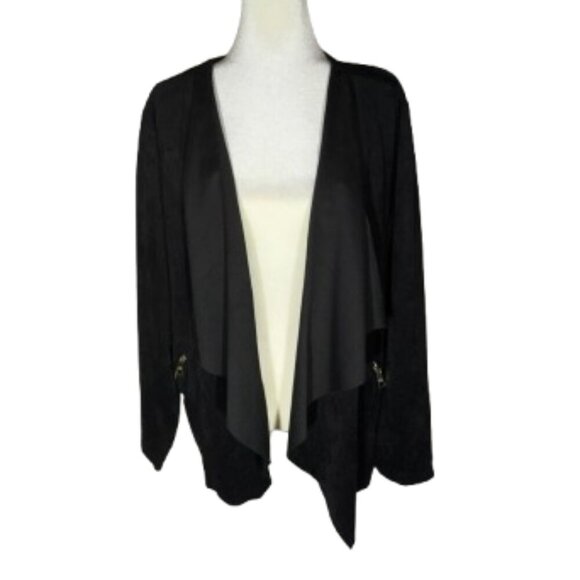 Adrienne‎ Vittadini Womens 1X Black Faux Suede Open Front Waterfall Cardigan - Picture 1 of 8